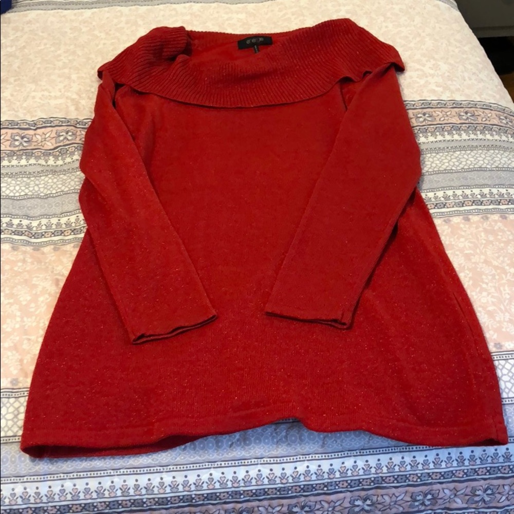 Off the shoulder red sweater